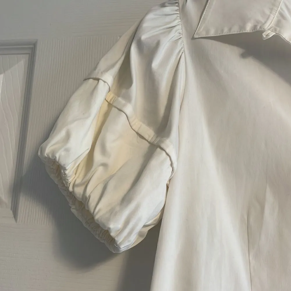 Theory Women’s White Button Down Puffy Sleeve Blouse - Image 3