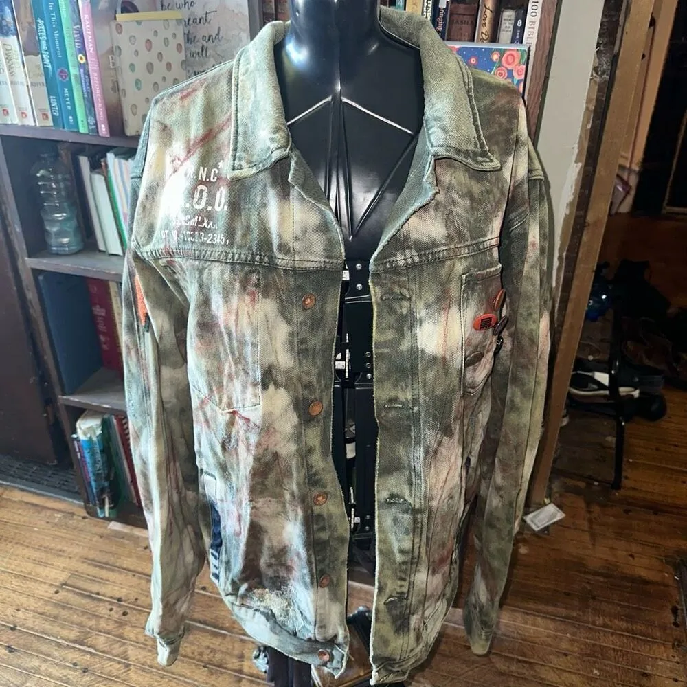 Akoo bleached denim distressed knighted 3x jacket Blue Size undefined - Image 3