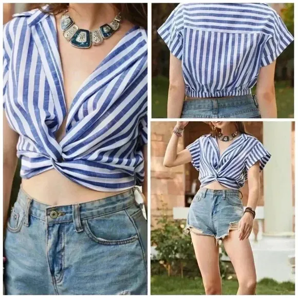 🆕Stripped Flounce Crop Top Twist Front S🆕 - Image 2