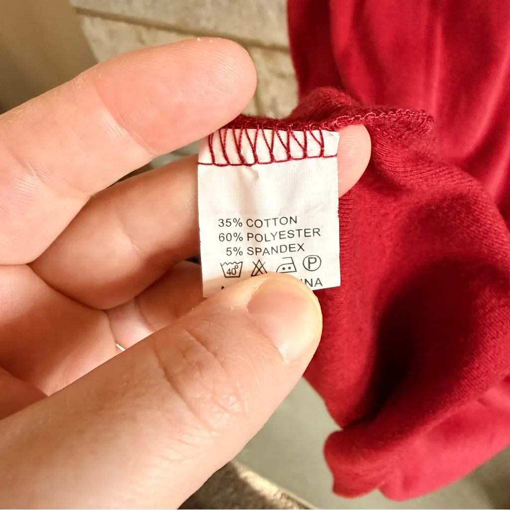 Women's Red Long Sleeve Top with Patterned Accents Medium - Image 7