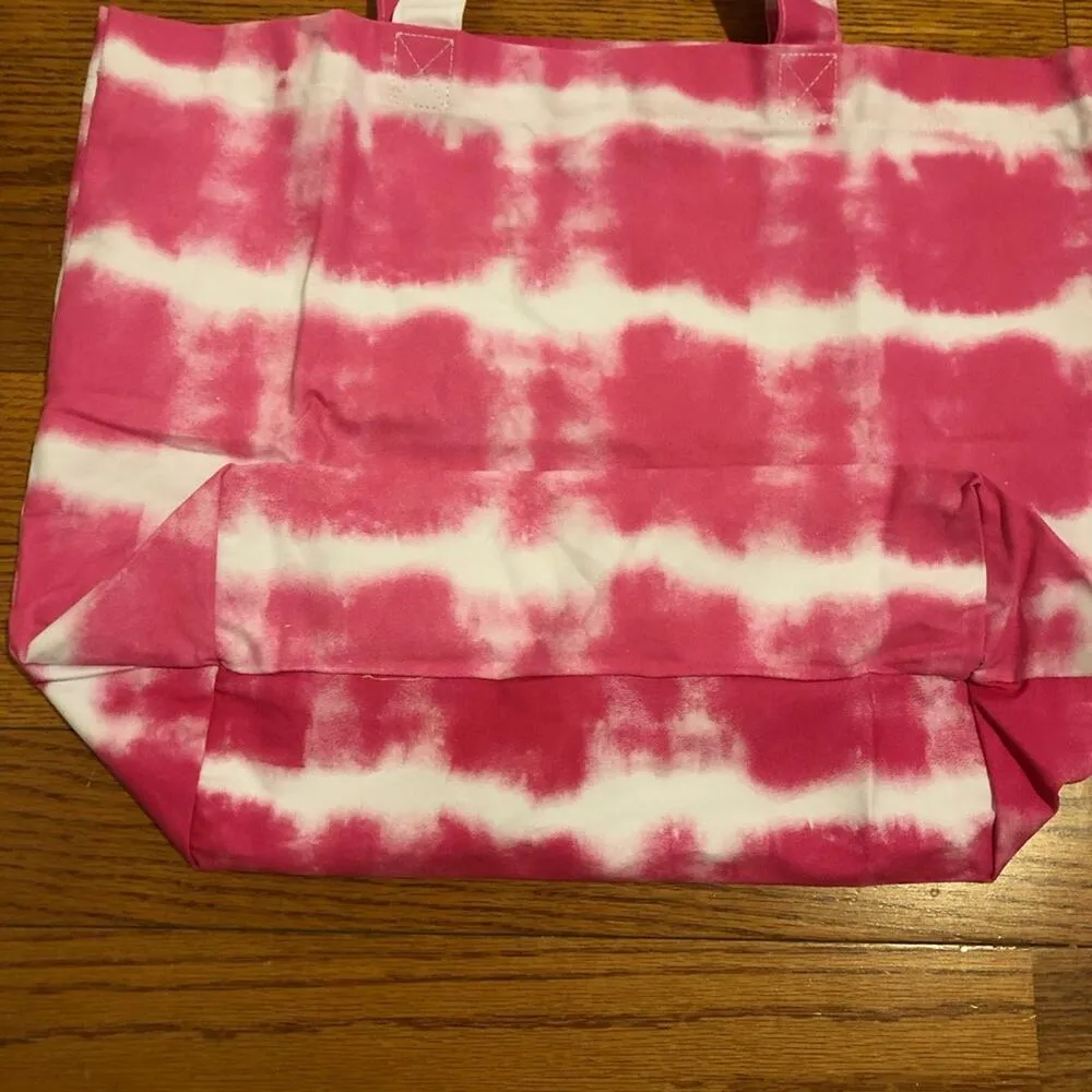 BLOOMINGDALE'S Limited Edition Pink Tie White Dye Canvas Tote NWT - Image 4