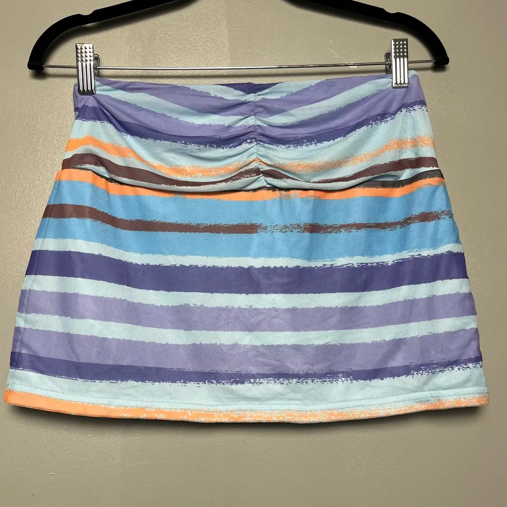 Tiger Mist Striped Multicolor Blue Mini Skirt Swim Cover Up Women’s Size M - Image 2