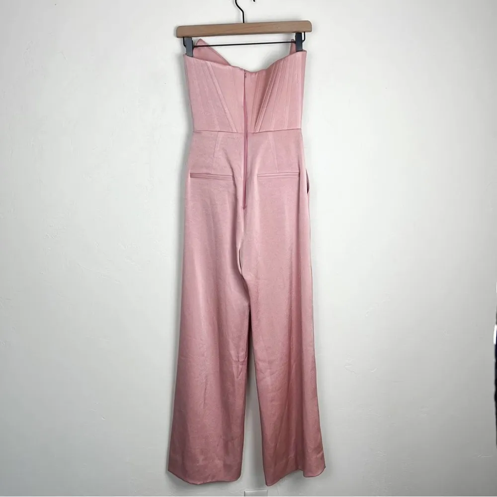 Alex Perry Slaine Satin Crepe Strapless Wide Leg Jumpsuit in Pink - Image 11