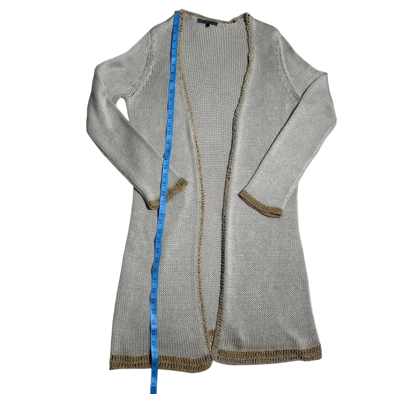 John Varvatos Open Front Long Knit 100% Silk Cardigan Sweater Tan Beige M Size M - Image 4