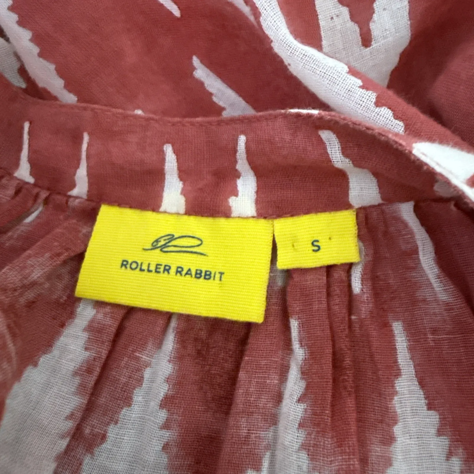 Roberta Roller Rabbit Pink White Ikat Top Shirt Size S Cotton V-Neck 3/4 Sleeve - Image 8