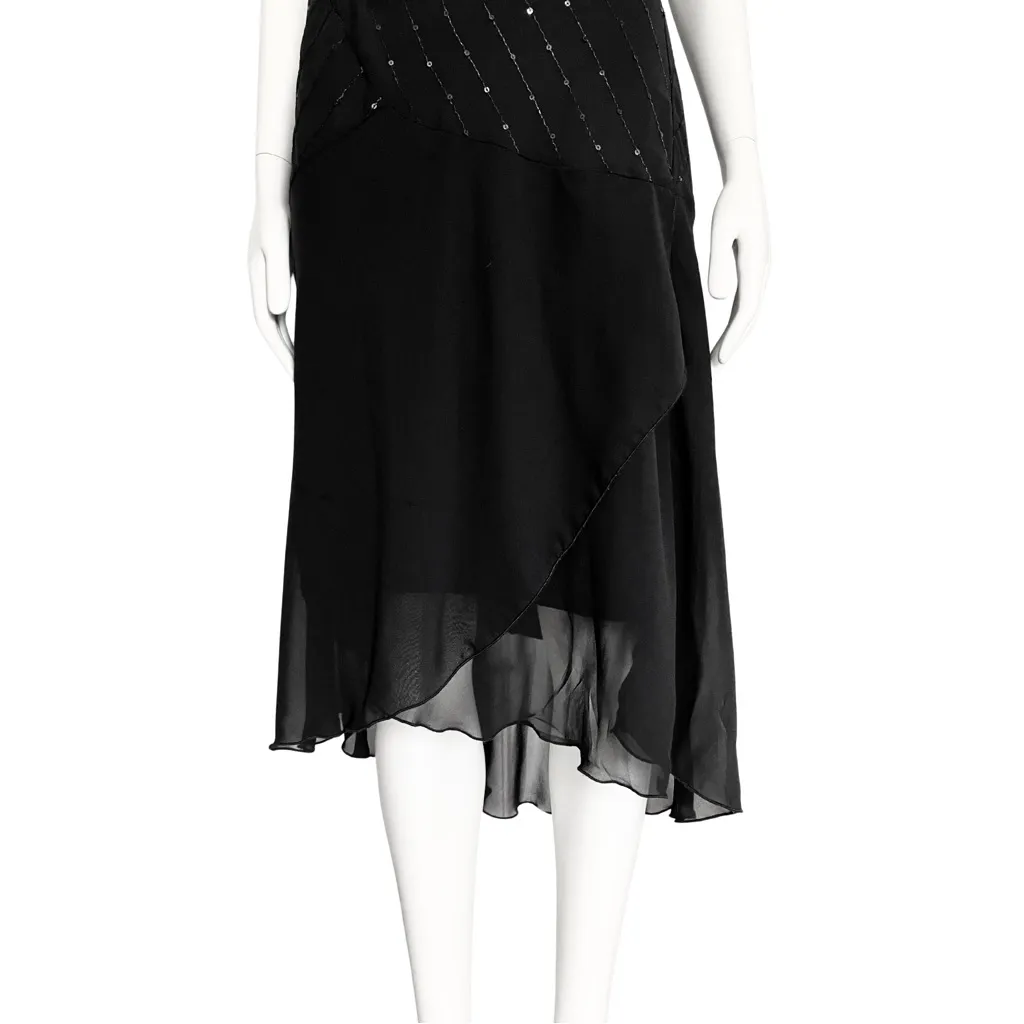 Vintage Y2K Black Sequin Asymmetrical Midi Dress Whimisgoth Fairycore M/L Party - Image 12