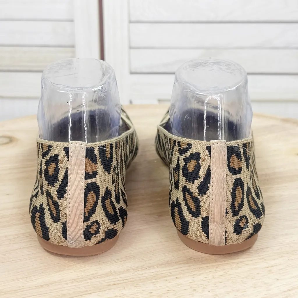 Women's Cleo Leopard Print Knit Casual Pointed Toe Ballet Flats Tan 7 - Image 6