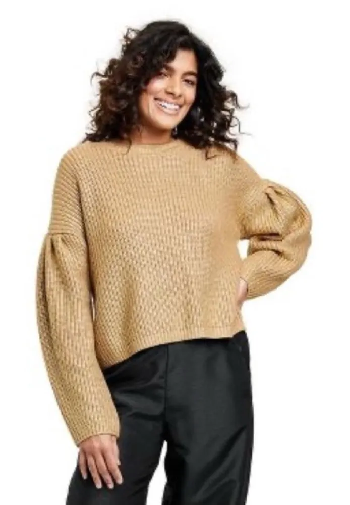 Kika Vargas Chunky Knit Sweater Sweater Metallic Back Tie‎ Gold Metallic 2X - Image 1