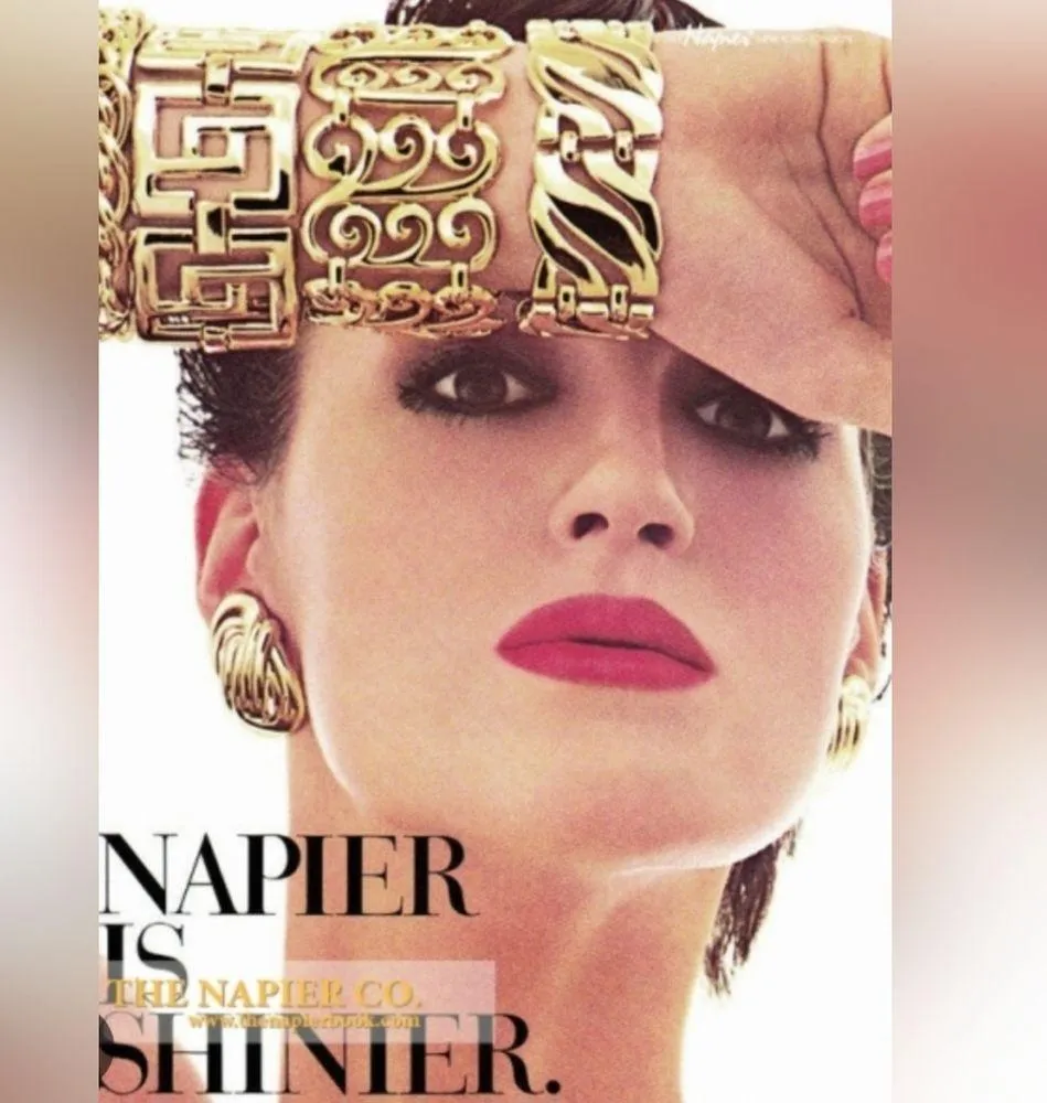 Napier Oval Gold tone metal Black White Enamel Vintage Statement Earrings - Image 3