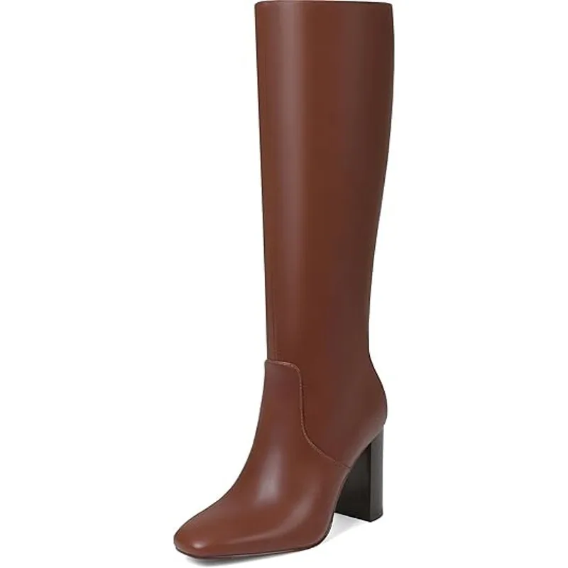 Knee High Women's Chunky Heel Faux Leather Square Toe Boots - Image 7