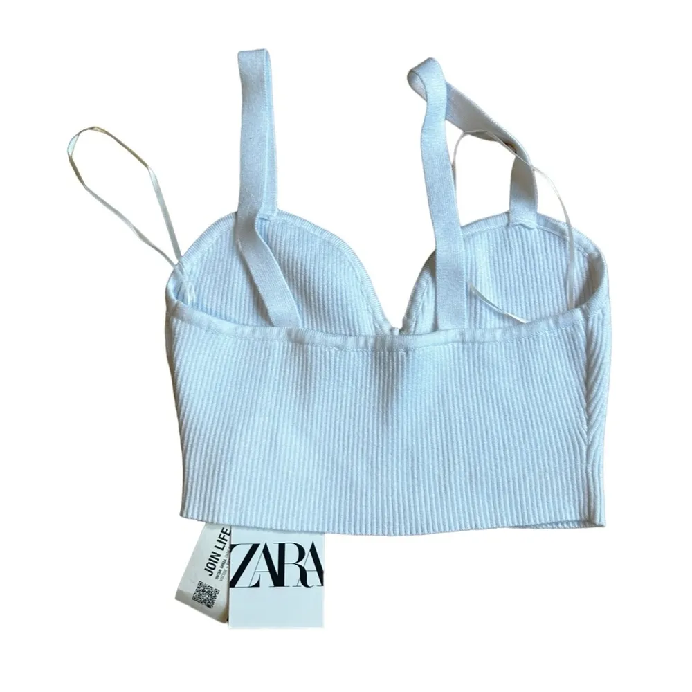 Zara White Knit Crop Top Sweetheart Neckline Size Medium New with Tags - Image 5