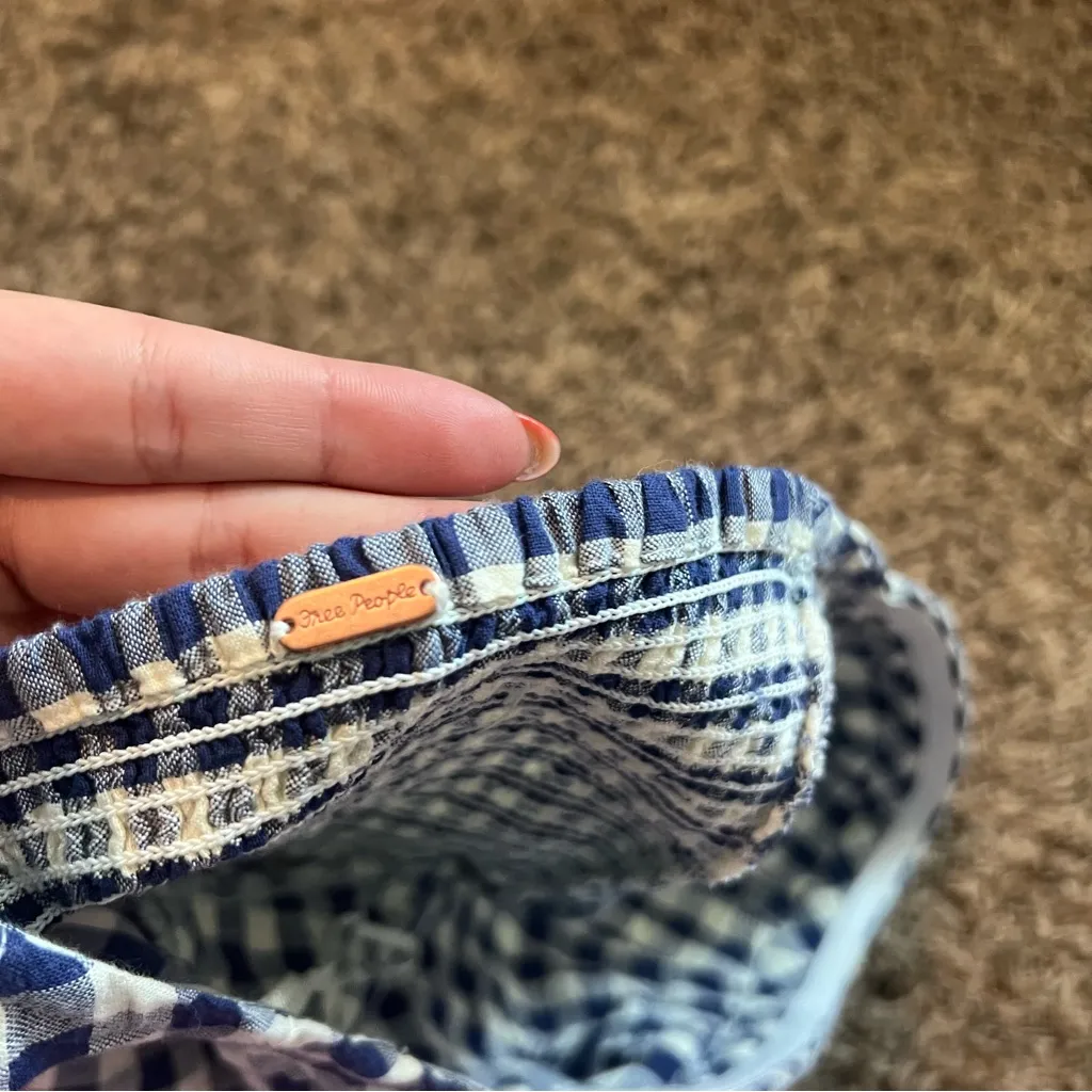 Free People Blue and White Gingham Crop Top - Image 4