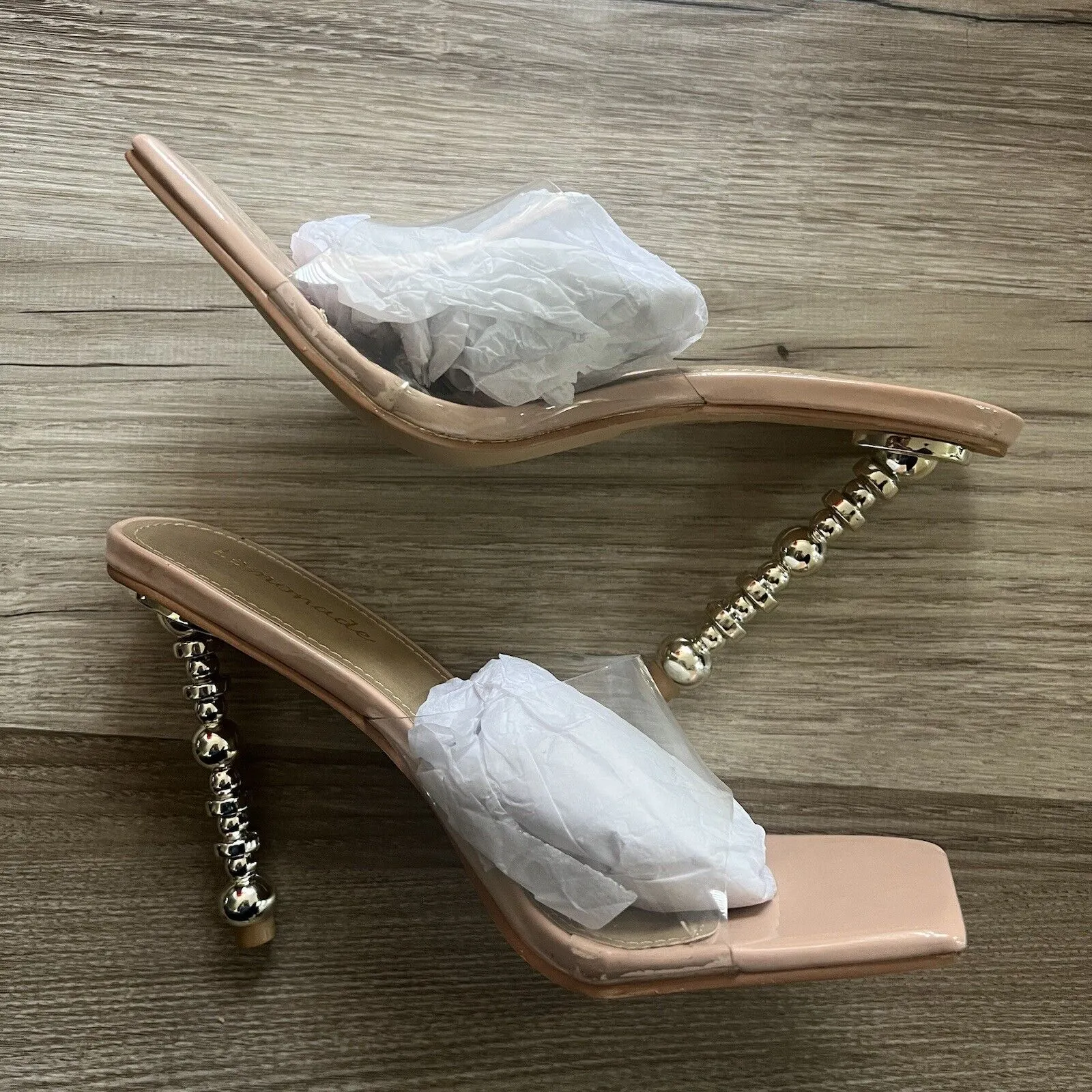 Lemonade Women's Size 7.5 Jetter Clear Cream Gold Ball Heels - Image 10