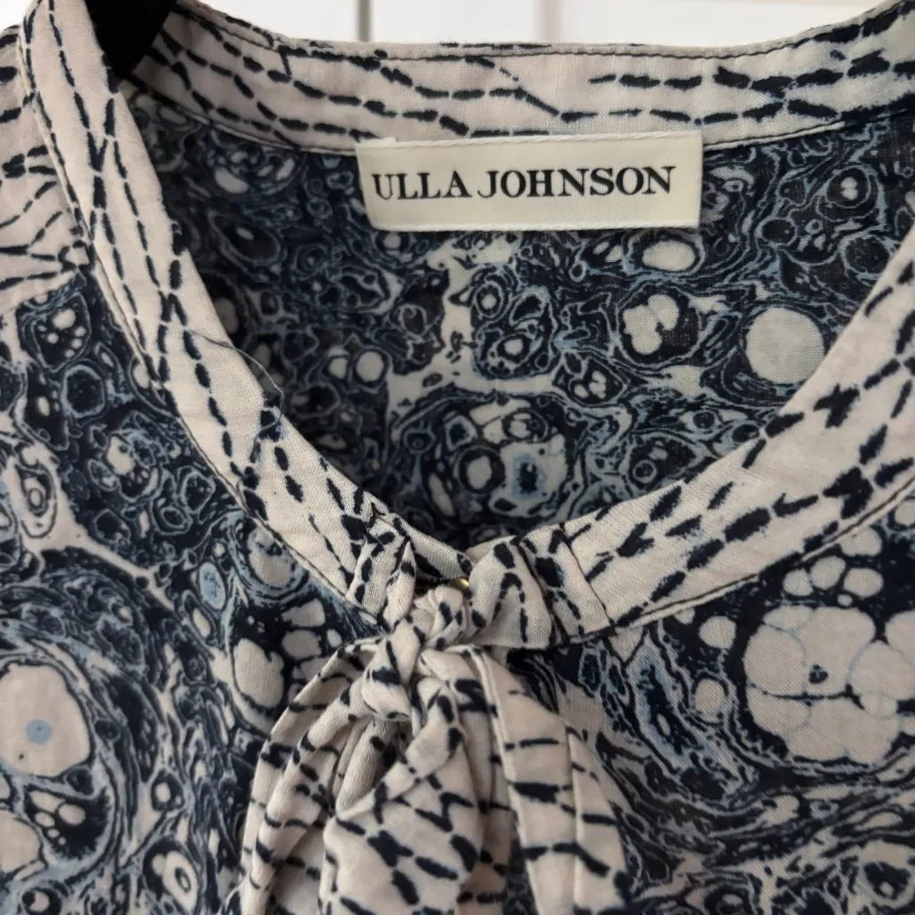 Ulla Johnson Nara Blouse Indigo Patchwork Printed Size 0 XS Statement Sleeves‎ - Image 7