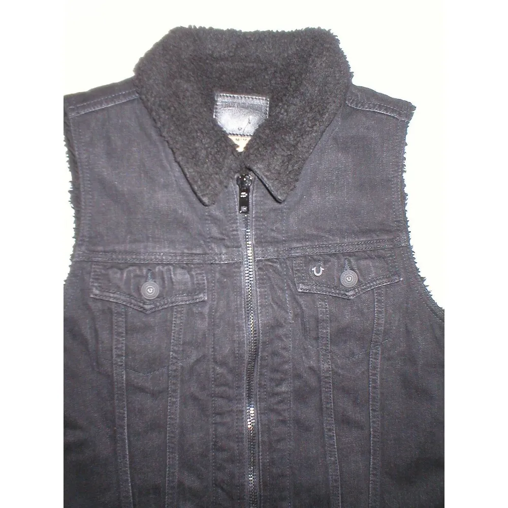 New NWT 228 Womens True Religion Jeans Designer L Black Vest Sherpa Lined Jacket - Image 4