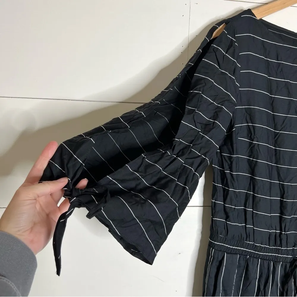 RALPH LAUREN Black Striped Split Sleeve Jewel Neck Jumpsuit - Image 5