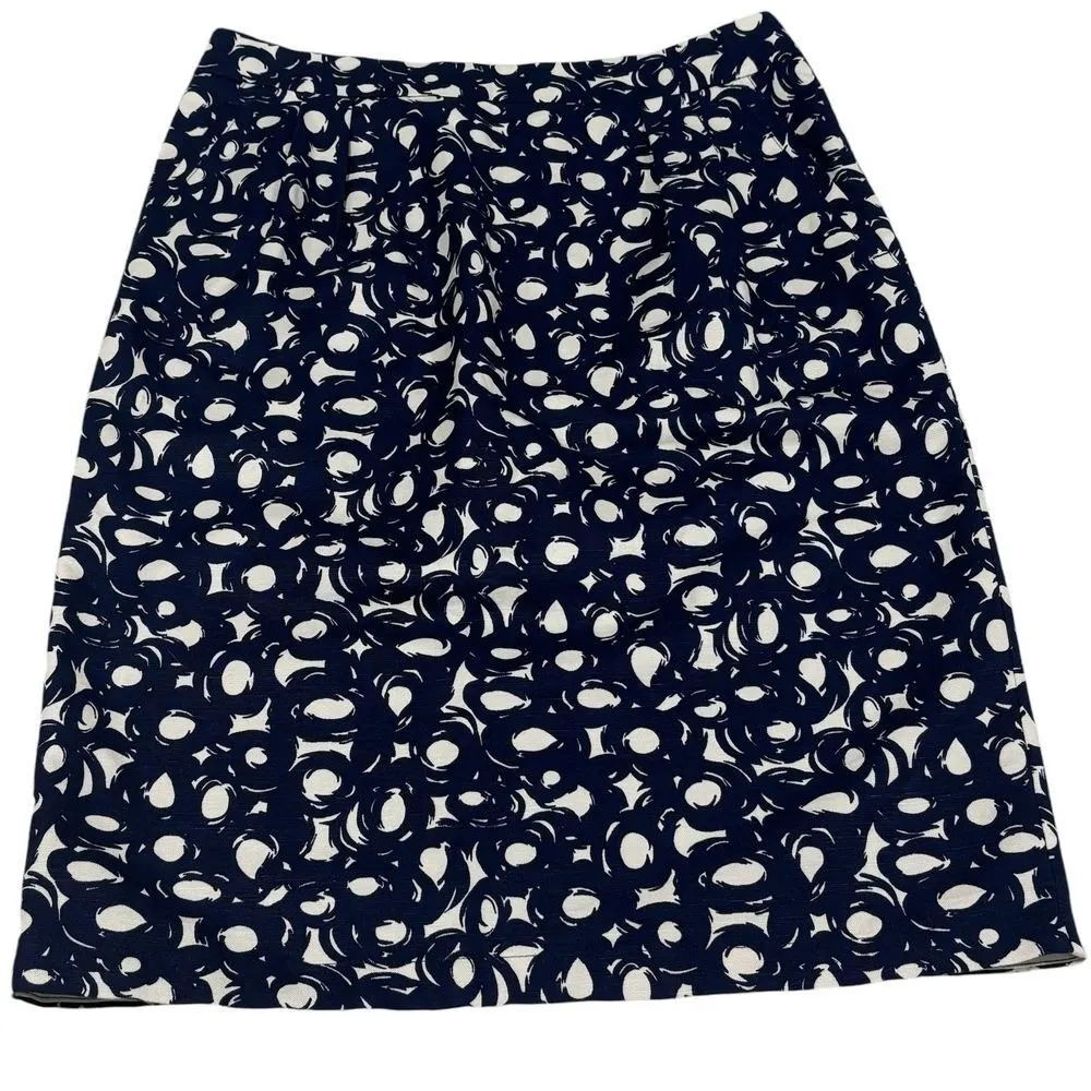 Boden Blue Circle Print Pencil Skirt 8 Long 8L Cotton Linen‎ Classic Preppy - Image 2
