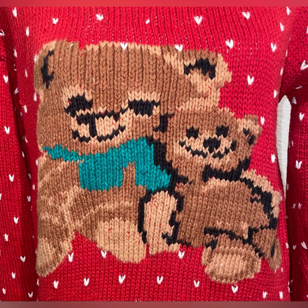 Deans Vintage Women’s Size M Bears Hearts Red/White Christmas Sweater Pullover Red Size M - Image 6