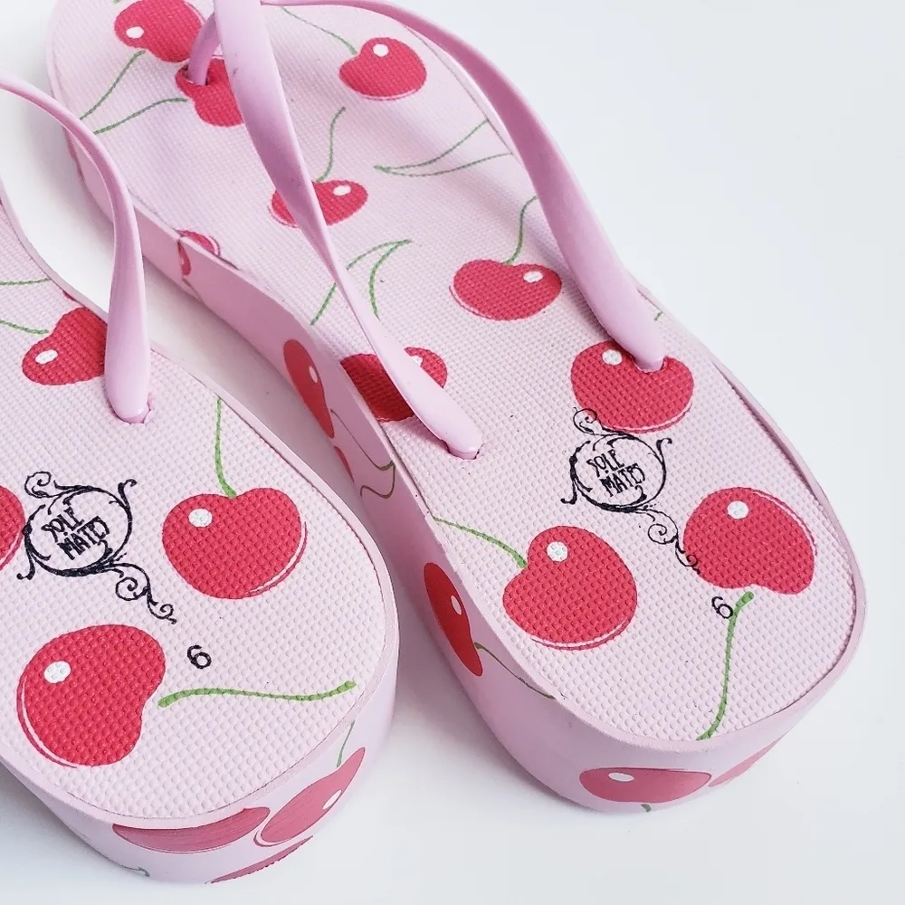 Sole Mates Cherry Wedge Flip Flop Sandals Y2K Style Red Size 6 - Image 4