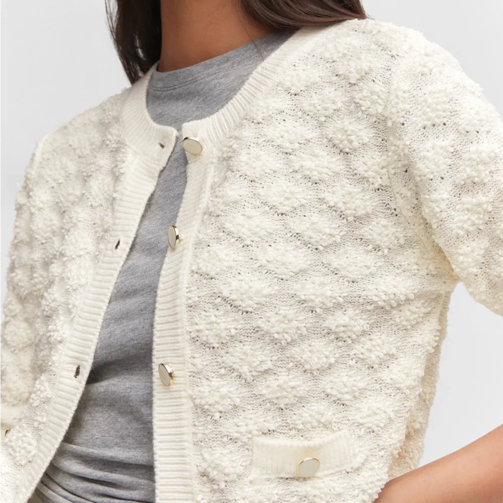 Mango  Textured Button Cardigan Cream White Size Medium Work Professional Classy - Image 6