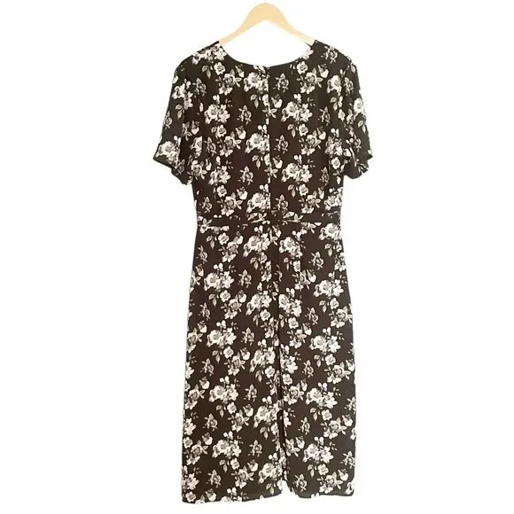 NWT DownEast Dress Black & Ivory Floral Surplice Midi Modest Dress Size Large - Image 3