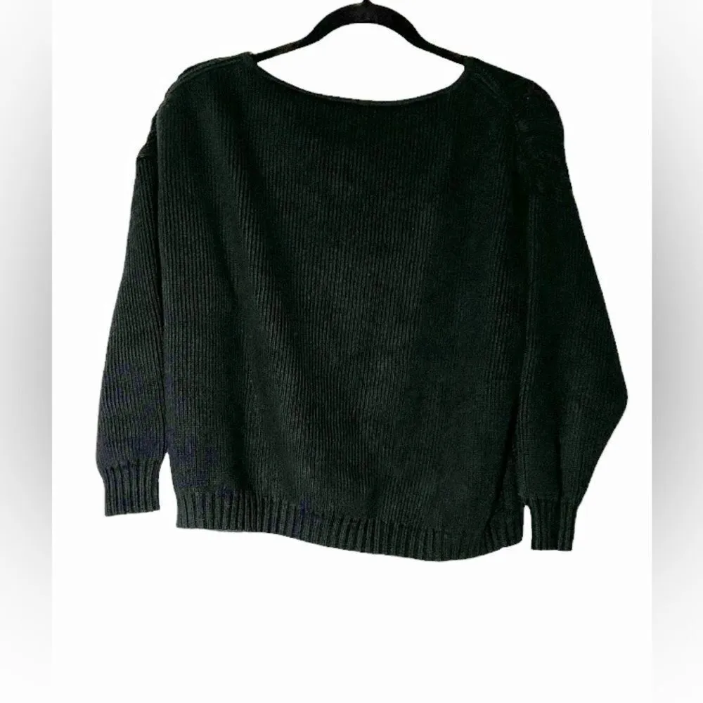 J Crew Point Sur Black Cotton Pointelle Knit Drop Shoulder Sweater Size XS - Image 2