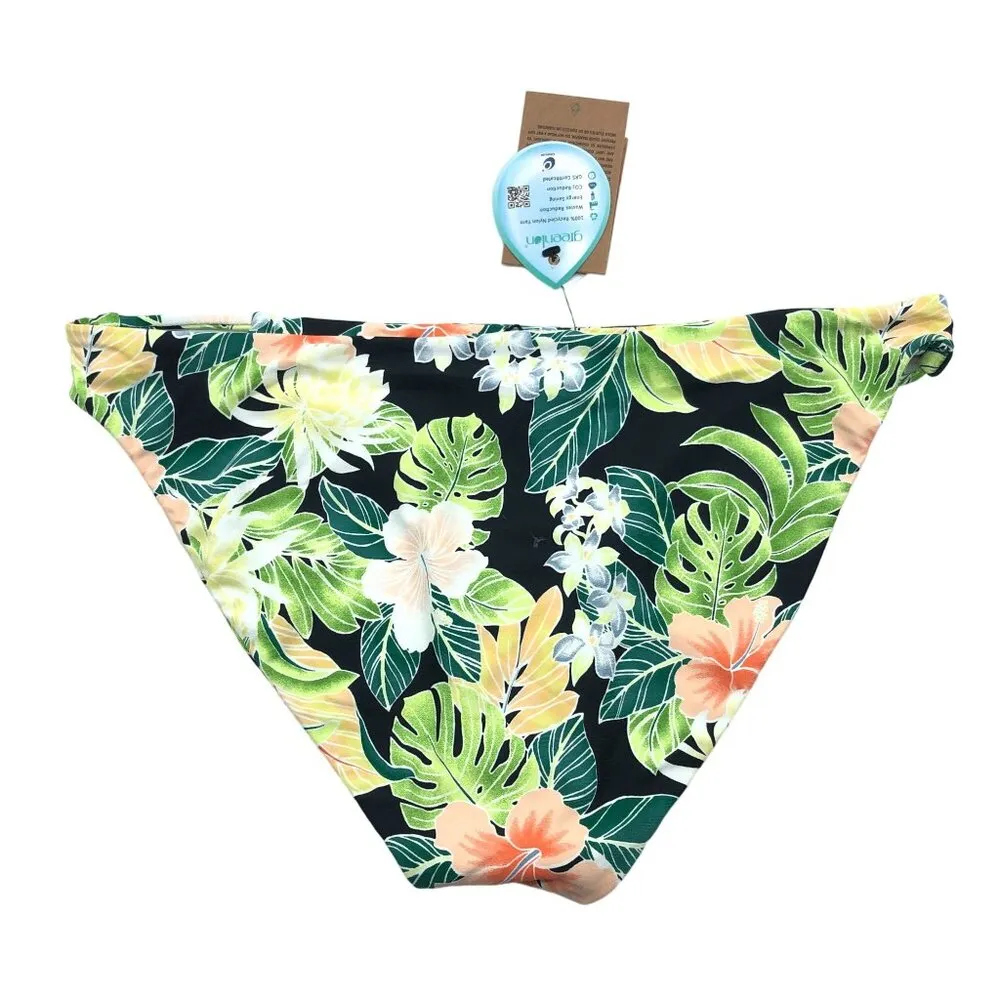 Volcom Eco True Shady Beach Hipster Bikini Bottom Full Coverage Black Green S - Image 5