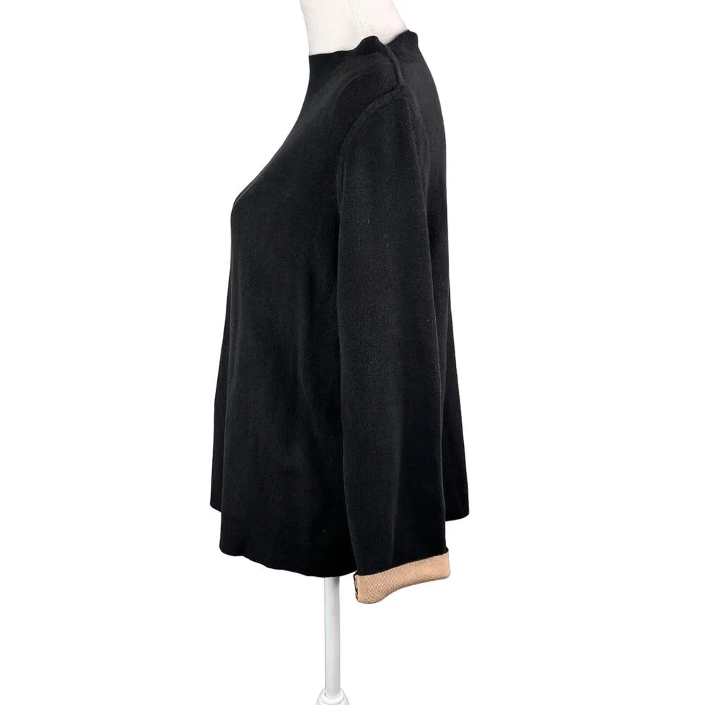 Eileen Fisher Sweater Large Silk Blend Black Beige Contrast Sleeve - Image 11