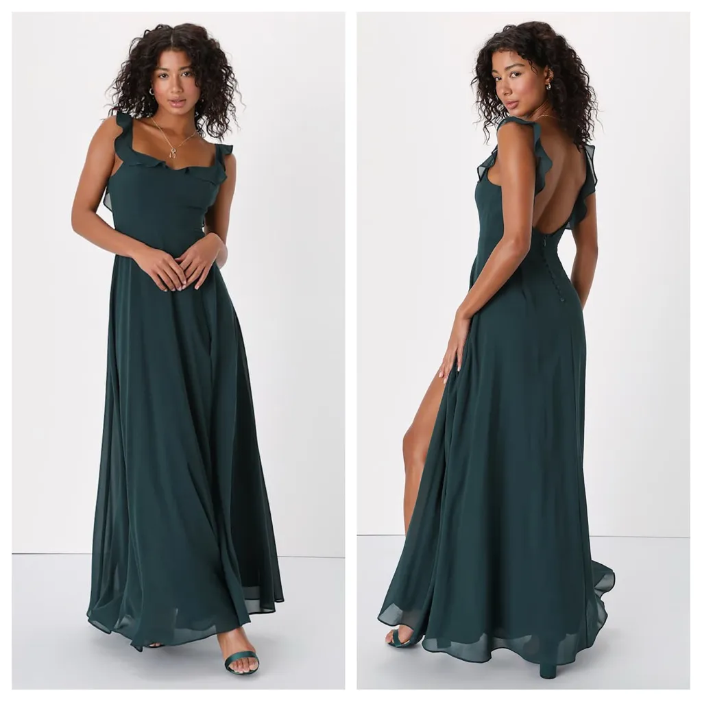 Lulus Dreamy Admiration Emerald Green Ruffled Maxi Dress - Image 2