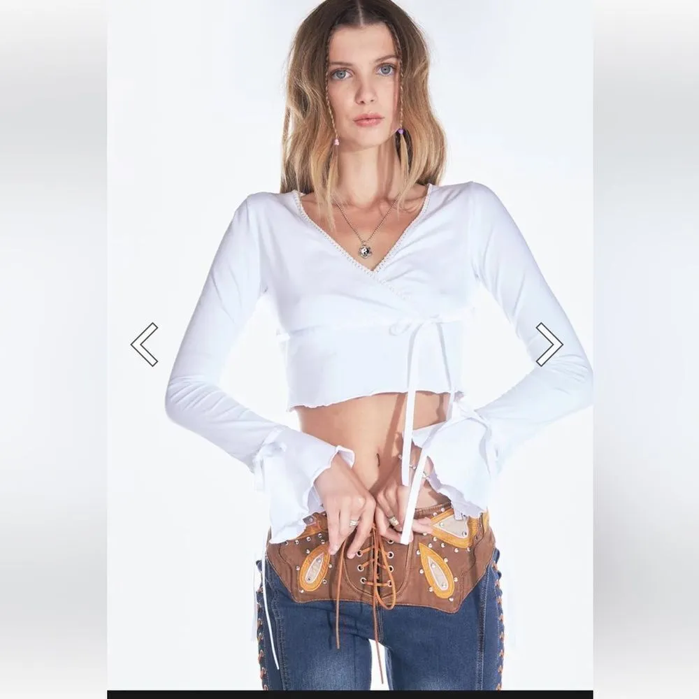 dELiA*s by Dolls Kill Pretty Fly Wrap Front Crop Top White Size L - Image 6