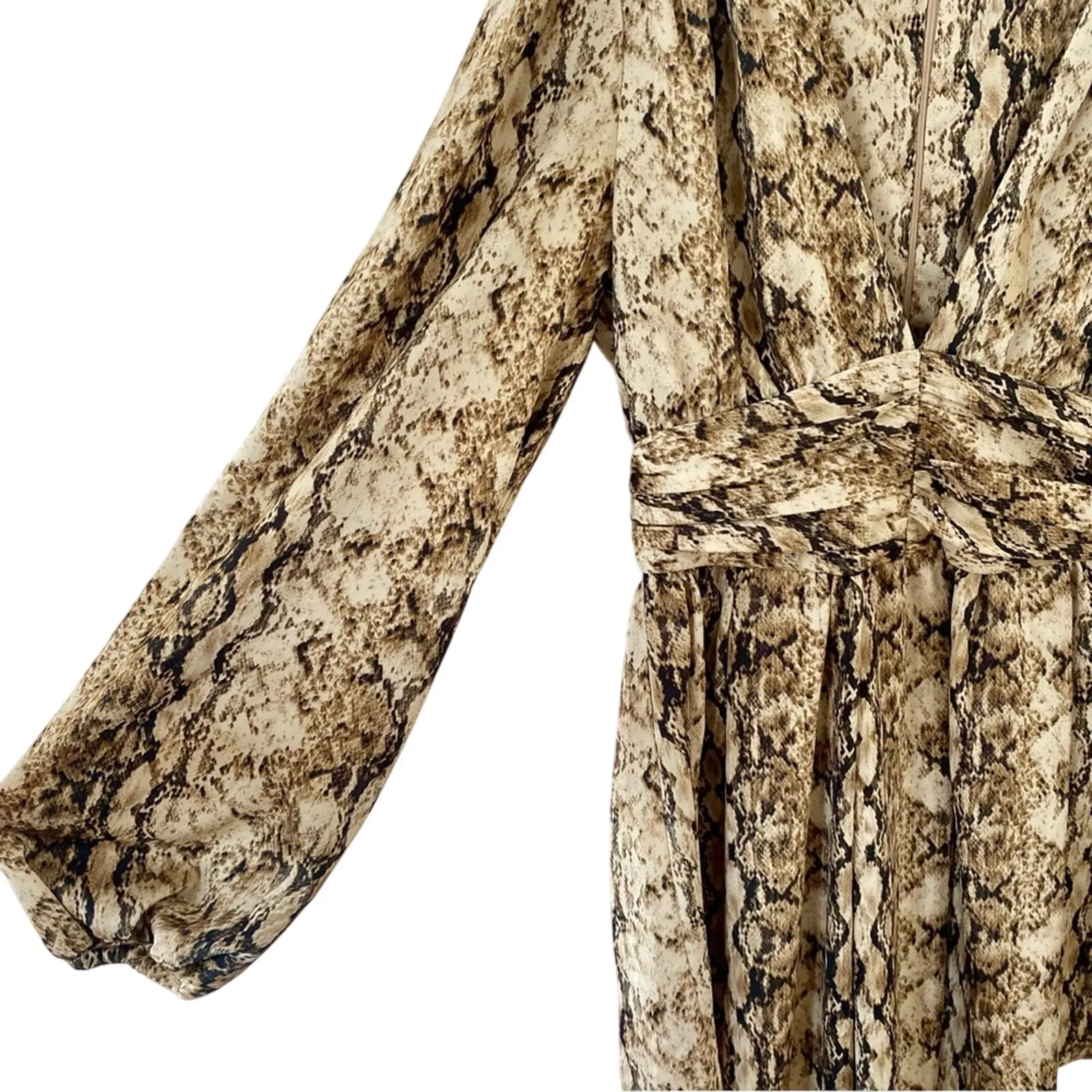 Ronny Kobo Orzora Snake Print Mini Dress Size Small Gently Used Boho Festival Tan - Image 8