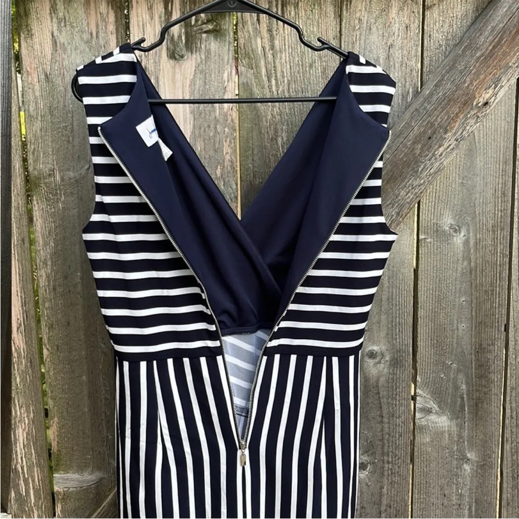 NWT Joseph Ribkoff Striped Faux Wrap Step Hem Dress Dark Blue White Size 12 - Image 12