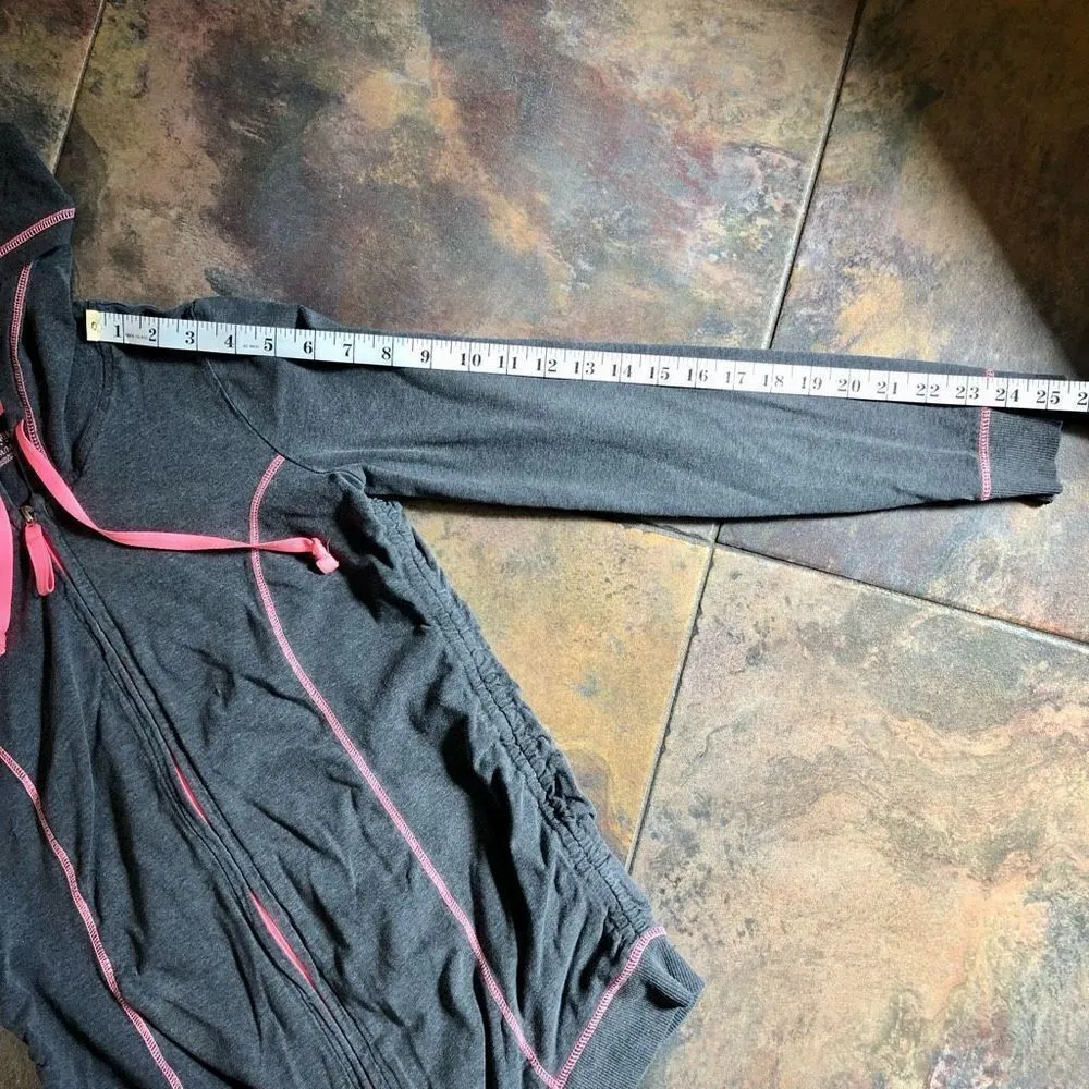 Motherhood Maternity Gray Pink Hoodie Zip Up Ruching Side Jacket Medium - Image 6