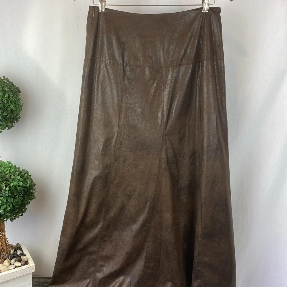 Tribal Brown Faux Leather Look Maxi Long Skirt 6 - Image 3