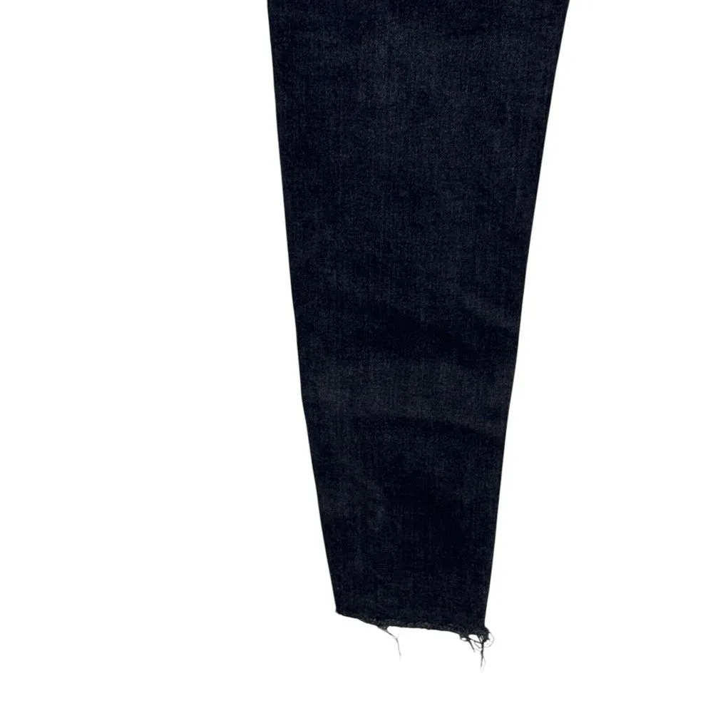 Zara Women's Jeans Ankle Zip Raw Hem Mid-Rise Denim‎ Fading Stretch Black Sz. 2 - Image 8