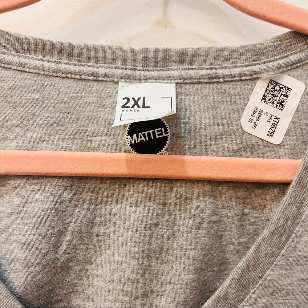 NEW Woman’s Mattel Barbie "Malibu" gray pink Vneck shirt sz 2XL - Image 3