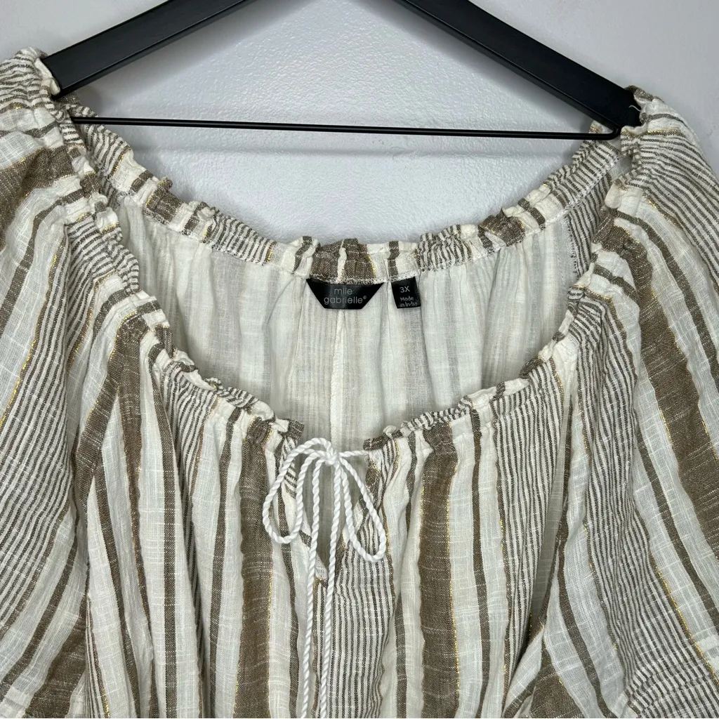 Mlle Gabrielle Gold Striped Cotton Belted Dress Size 3X NWT - Image 3