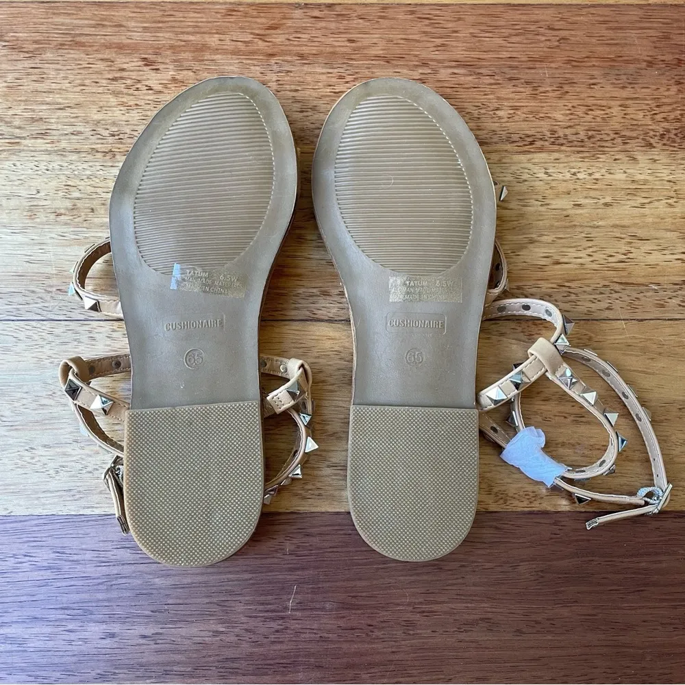 Cushionaire Tan Sandals w Silver Studded Detailing & Ankle Wrap Tie Comfy NWT - Image 5