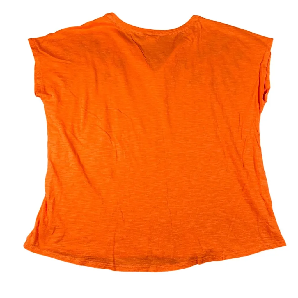 Westport‎ Womens XL Orange Floral Embroidered Split V-Neck Short Sleeve T-Shirt - Image 8
