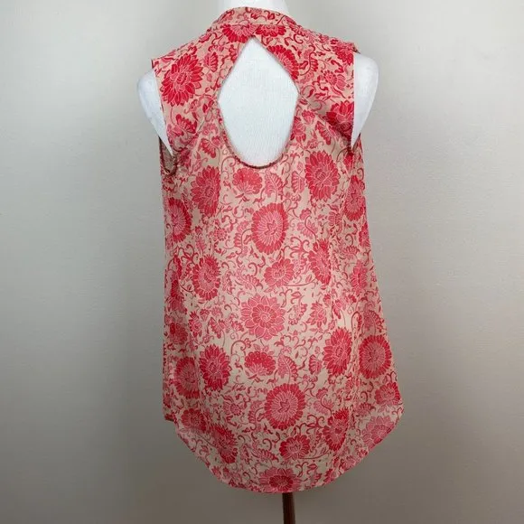 Cabi Vita Blouse Top‎ XS Pink Draped Cowl Neck Sheer Sleeveless Floral 5037 - Image 4