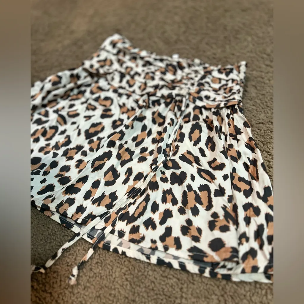 Aerie Leopard Print Mini Skirt Silky Feel Smocked Waist Tie Front Women’s Size S - Image 4