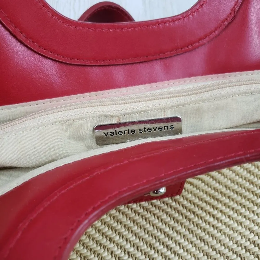 Valerie Stevens Beige Woven Red Faux-Leather Trim Handbag Women's Purse - Image 11