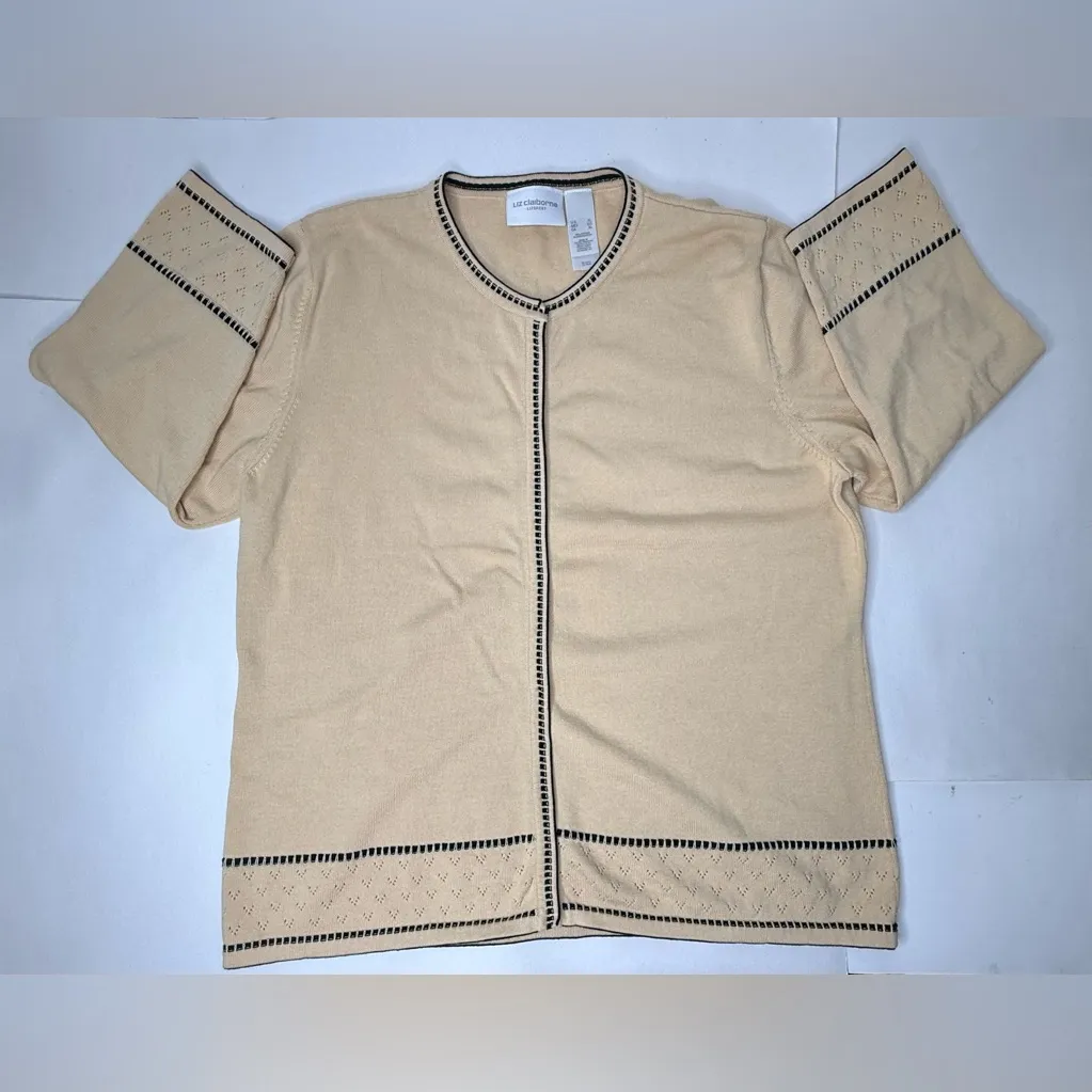 Vtg Liz Claiborne Lizsport Womens Size XL Y2k Snaps Sweater Cardigan Classic Tan - Image 12