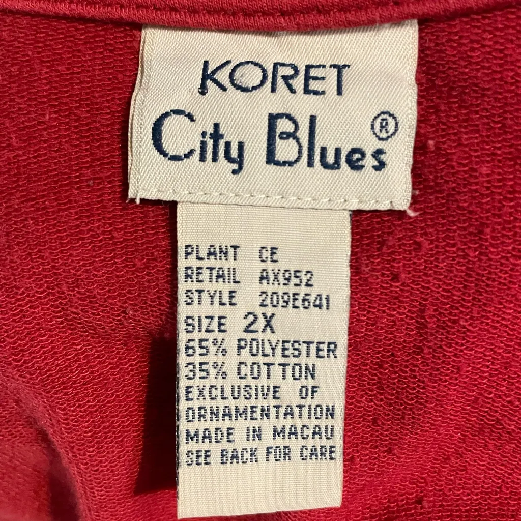 Koret Red Zip Up Sweater with Festive Embroidery Size 2X - Image 5