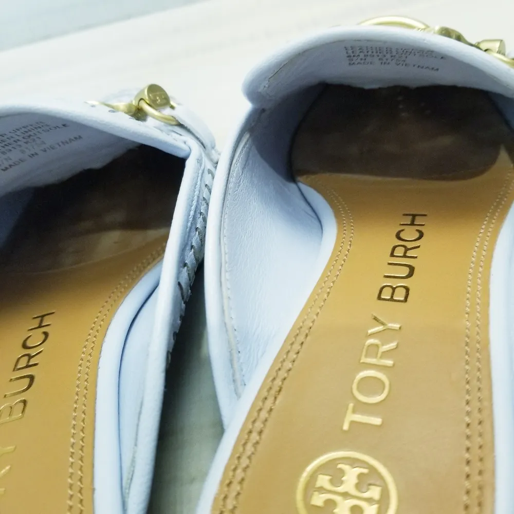 {6M} Tory Burch Jessa Woven Backless Loafer Icy Blue - Image 9