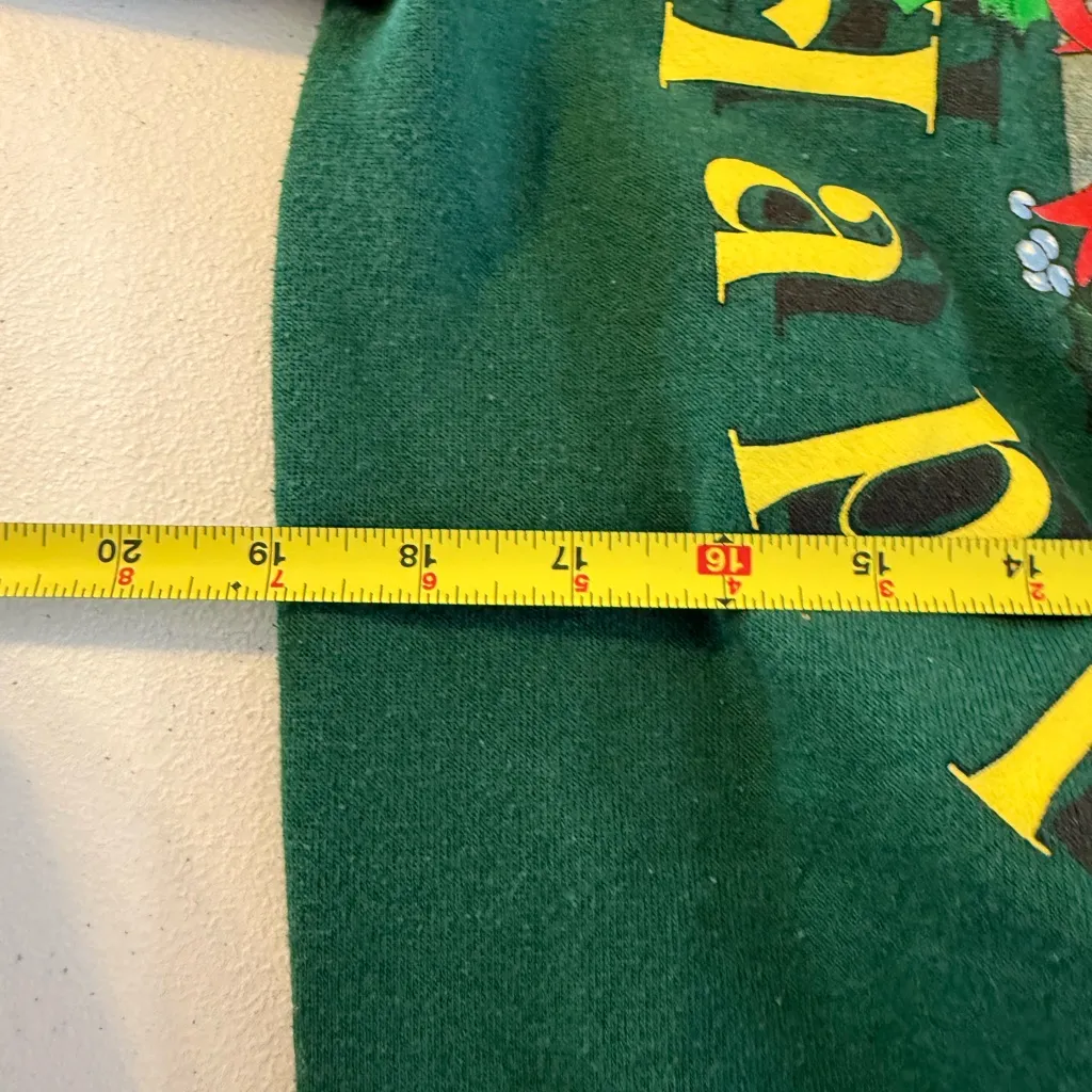 VTG 90s Hanes Unisex Tweety Crewneck Happy Holidays Christmas Sweater M Green - Image 5