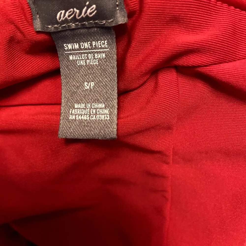 Aerie Lace Up One Piece Swimsuit Red Halter Neck Small - Image 4