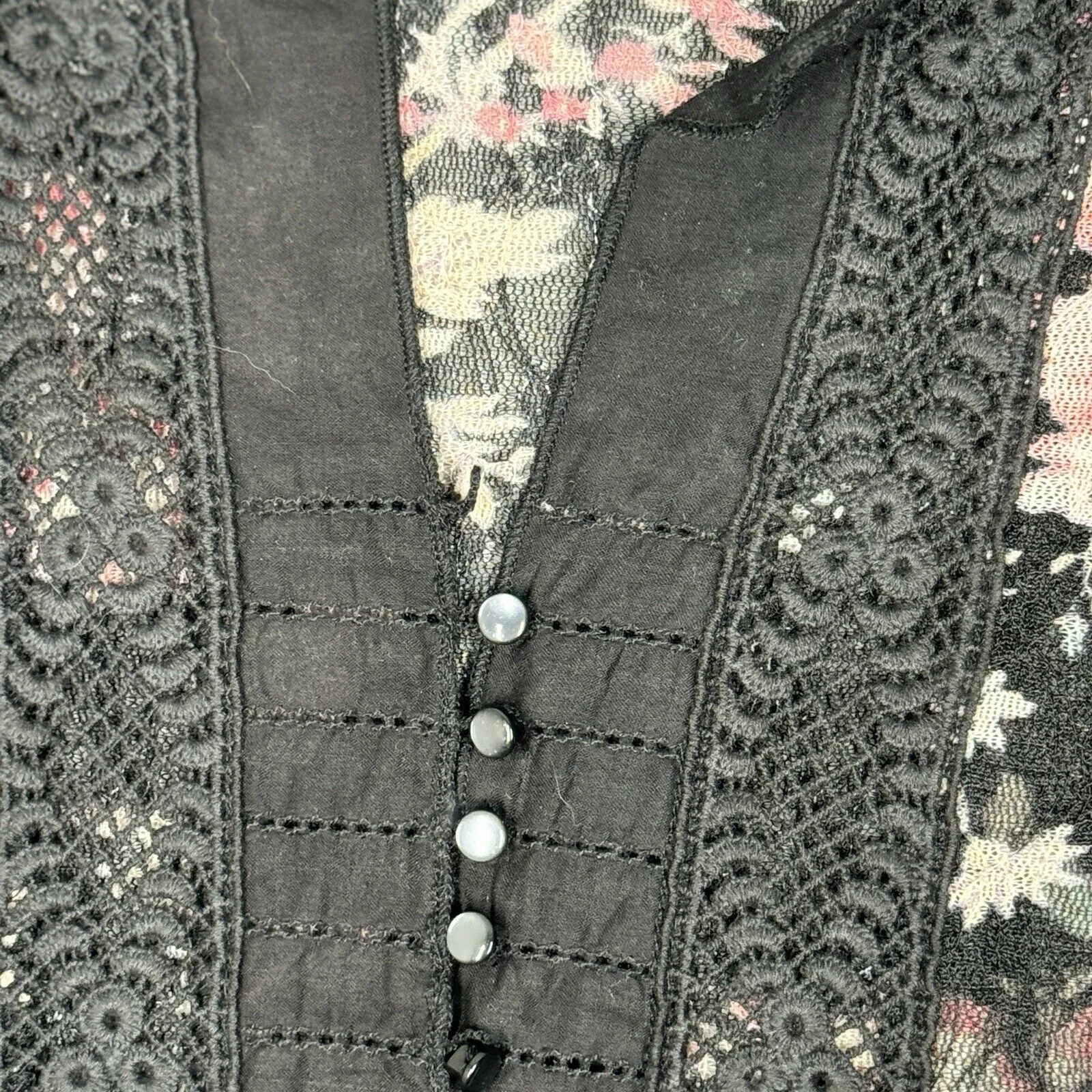 Ralph Lauren Denim & Supply Shirt Womens Large Black Pink Floral Cottage Fairy - Image 6