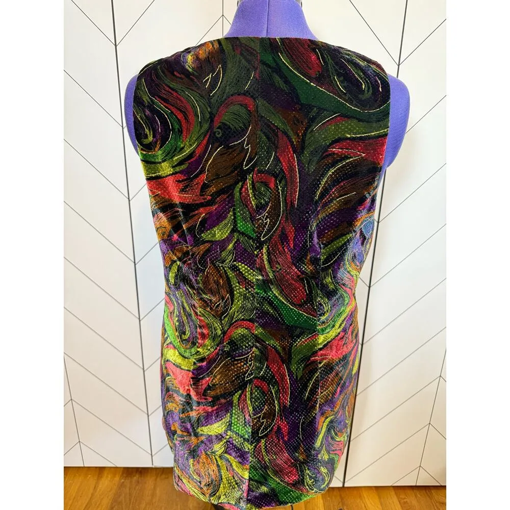 Norton McNaughton Petites Vintage Women’s 14 Green Purple Velvet Button Vest - Image 2