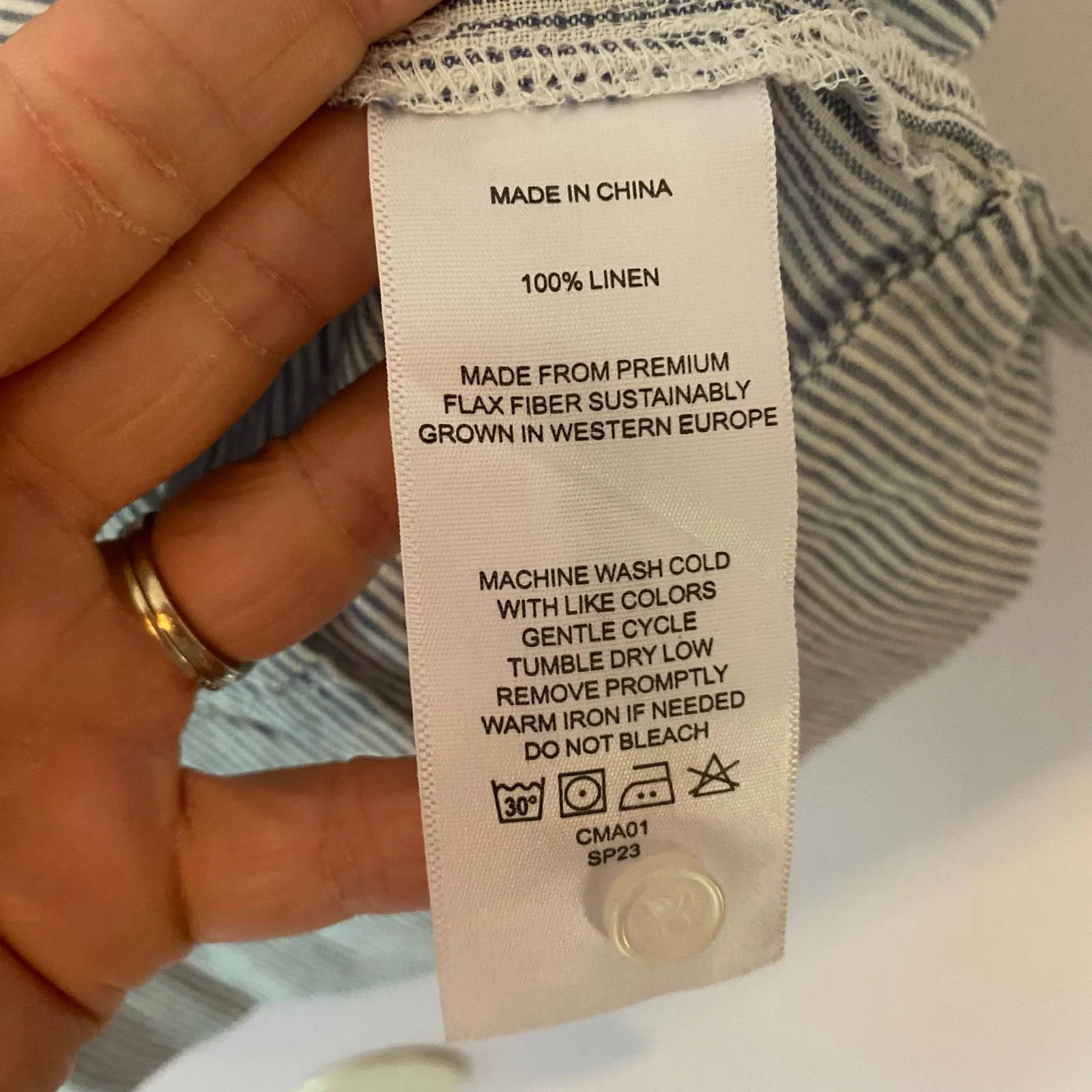 Quince Blue White Stripe Button Down Short Sleeve Blouse 100% Linen Women Small - Image 10